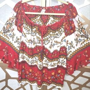 NWOT BILA Vibrant Floral Peasant Blouse